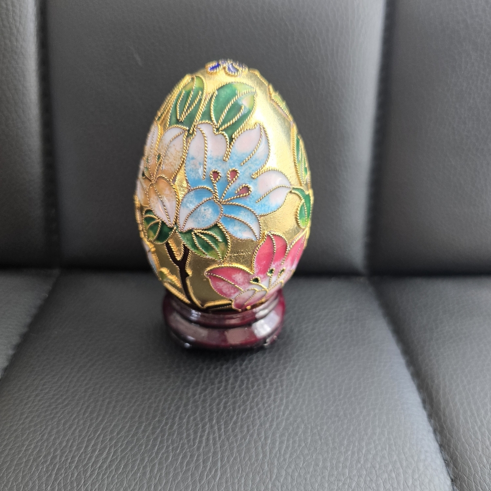 Floral Cloisonné Egg with Stand Easter decoration